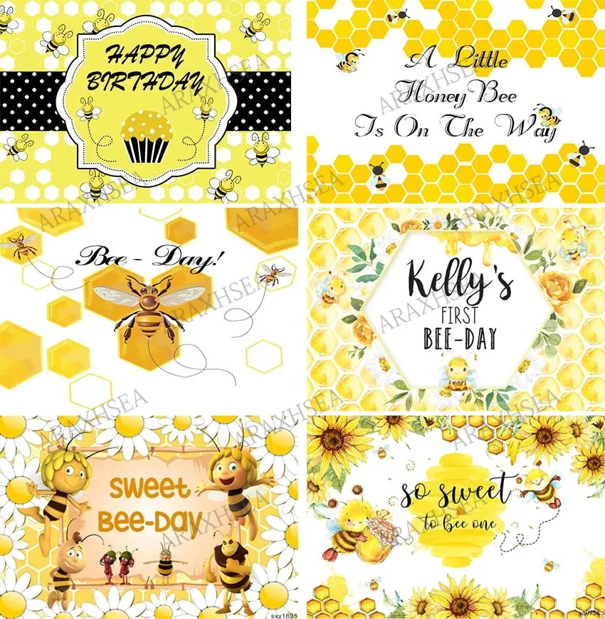 

Yellow Sunflowers Sweet Bee Day Backdrops for Photography Baby Shower Newborn 1st Birthday Party Backgrounds Customized