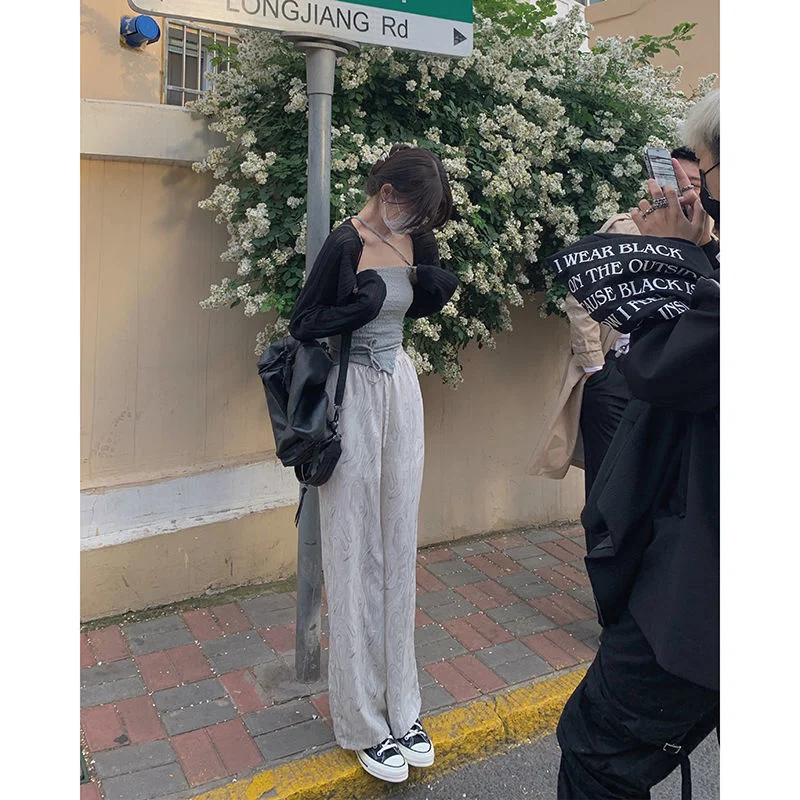 

Women's pants in summer 2021 new loose and versatile trend wide leg pants in summer thin style shows thin and drooping feeling
