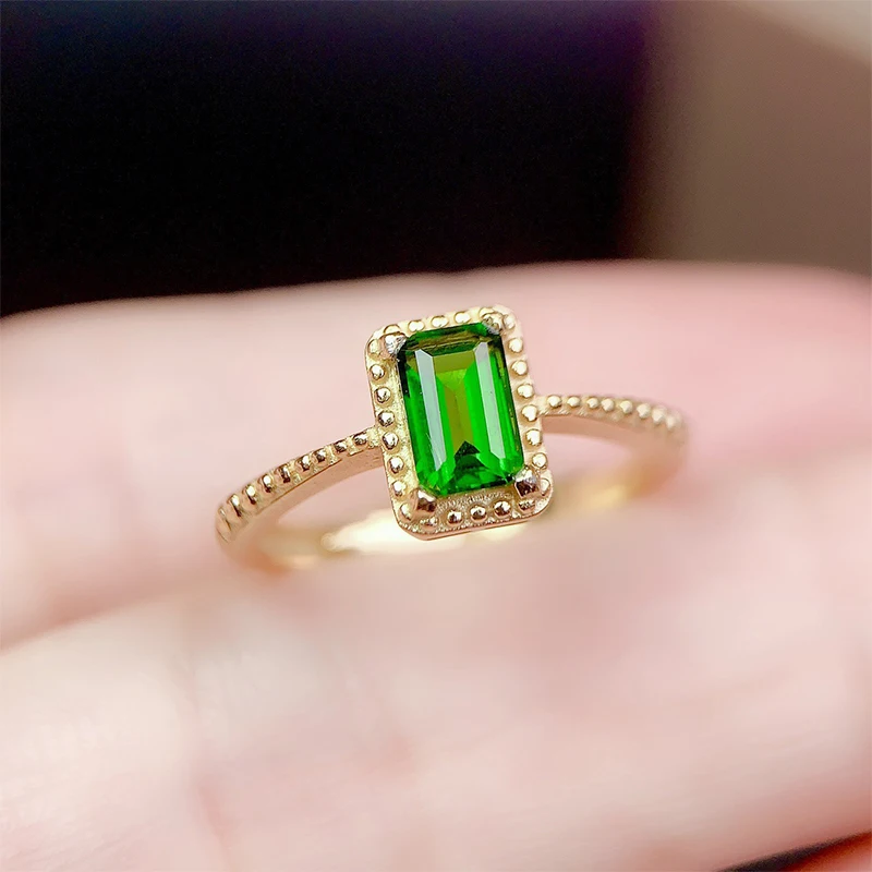 

Simple Vintage Square Green Zircon Ring for Women Gold Color Stacking Beads Ring Bridal Wedding Banquet Rings Jewelry