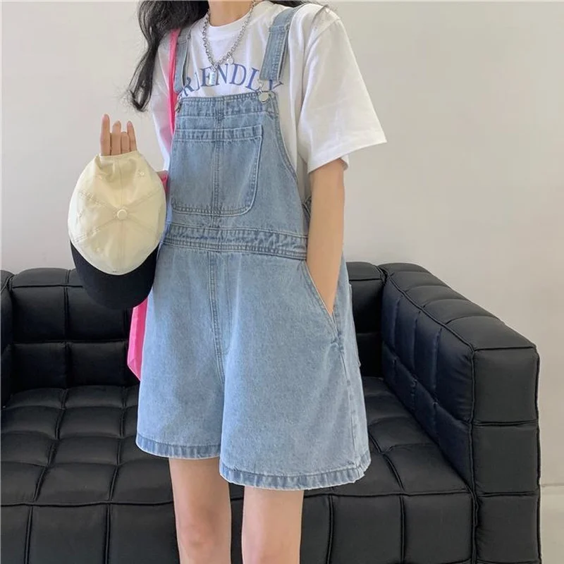 Комбинезоны женские свободные джинсовые на подтяжках однотонные модные брюки с