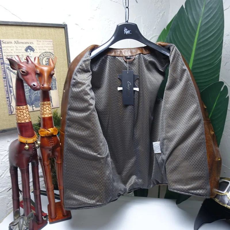 Мужской жилет из натуральной воловьей кожи коричневый без рукавов размера xxxxl 4xl