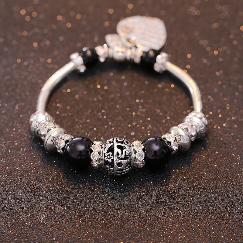 Женский браслет с бусинами под старину и серебро|Браслеты шармами| |