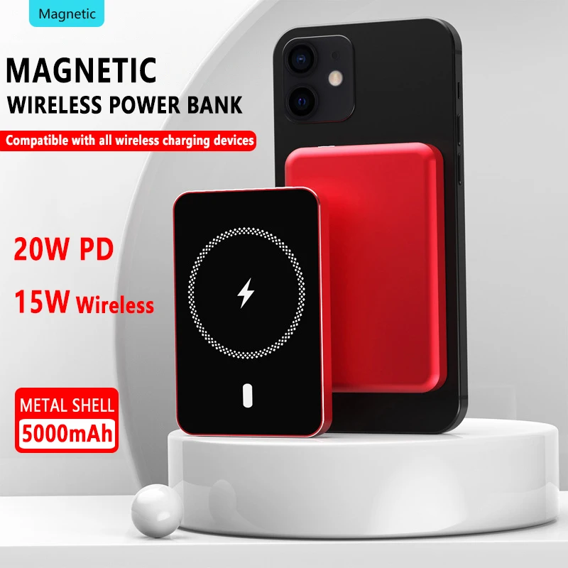 

2022 5000 mAh Portable Magnetic Fast Wireless Charger Power Bank For iPhone12 13Pro Max 15W Ultra-Thin Built-In External Battery