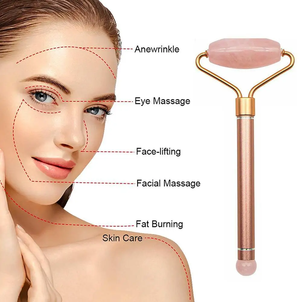 

Natural Rose Quartz Jade Roller Set Real Jade Gouache Scraper Jade Massager Gua Sha Board Massager Face Massage Roller
