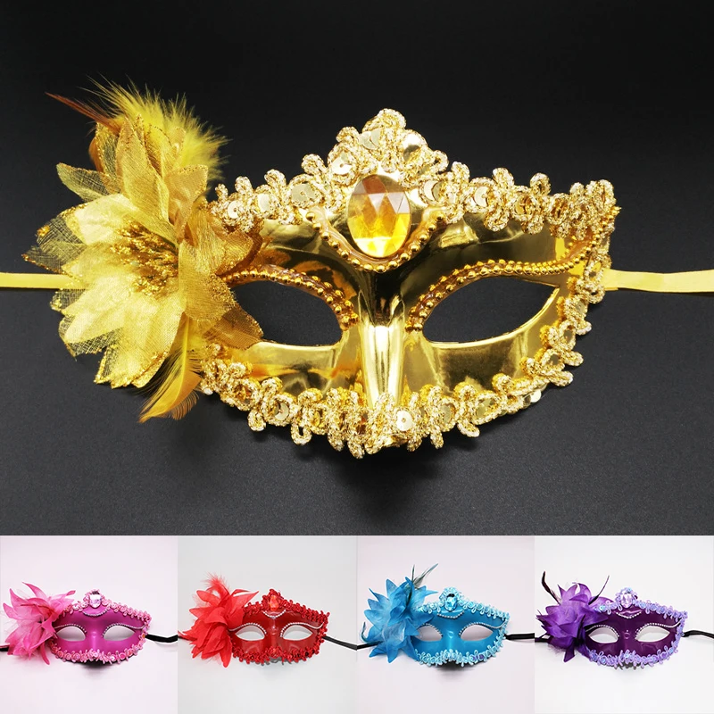 Сексуальная Бриллиантовая Венецианская маска венецианские перья цветок для