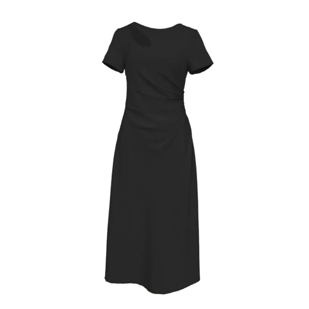 

Summer Women's New Round Neck Hollow Design French Style Waist Waist Shows Thin Temperament Hepburn Style Little Black Dress