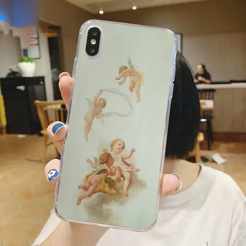 

Angel cute retro art Renaissance Phone Cases Transparent for iPhone 6 7 8 11 12 s mini pro X XS XR MAX Plus