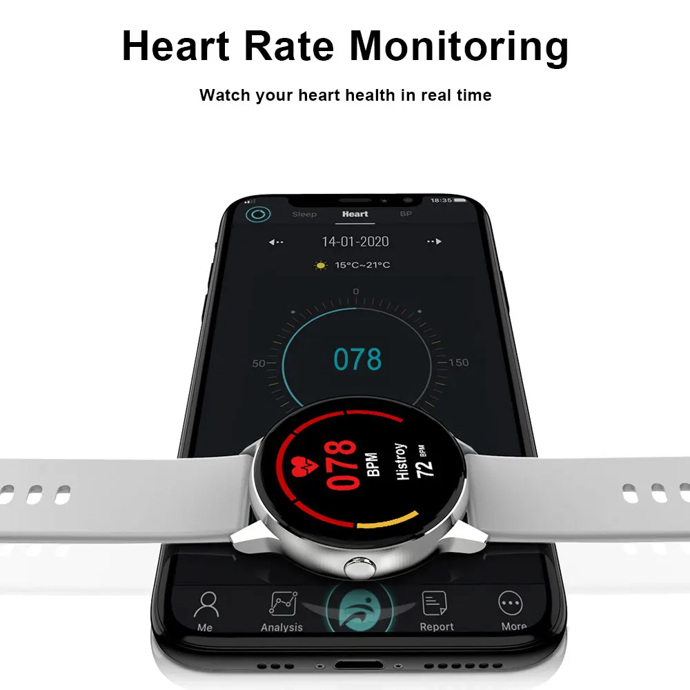 Умные часы LOKMAT Sport для женщин с полным сенсорным экраном, мониторингом сердечного ритма ECG, отслеживанием фитнеса, воспроизведением музыки по Bluetooth для iOS и Android.