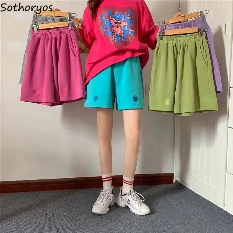 Шорты женские однотонные с вышивкой милые модные в японском стиле уличная одежда