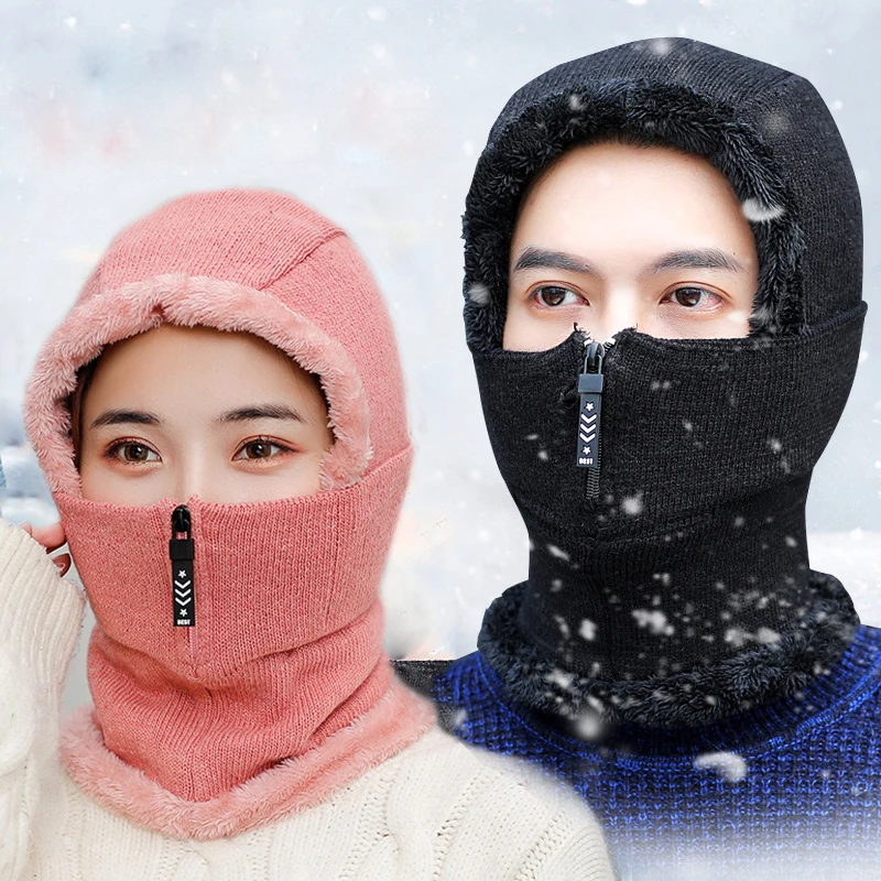 

Women's Winter Sports Hat adds a Warm Leather Winter Hat With Zipper For WomenBaraclava With EarsbeanieVapeCap