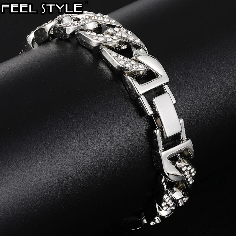

AAA Miami Cuban Chain Full Bling Iced Out Men's Bracelet Rhinestone Zircon Paved Bracelets for Men Hip Hop Jewelry