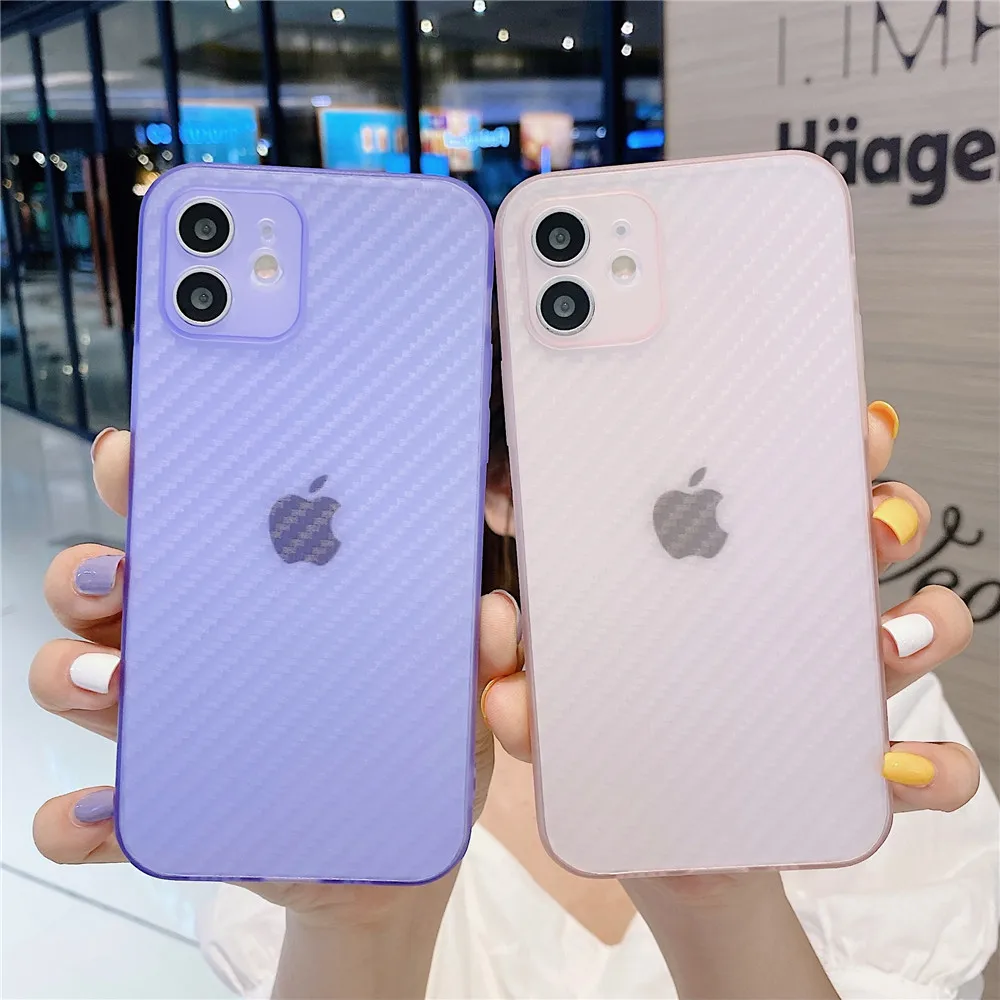 

Colorful Carbon Fiber Fashion Phone Case For iPhone 11 Pro 12 Pro Max 7 8 Plus SE2020 12 Mini Transparent Lens Protection Cover