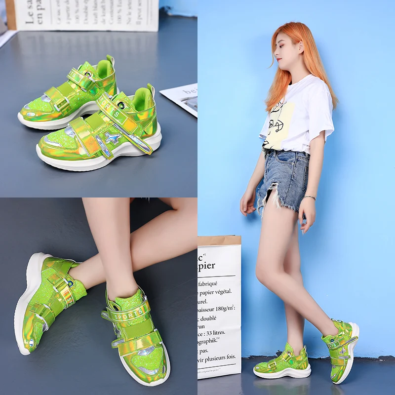 2020 весенние женские кроссовки на массивном каблуке яркие блестящие