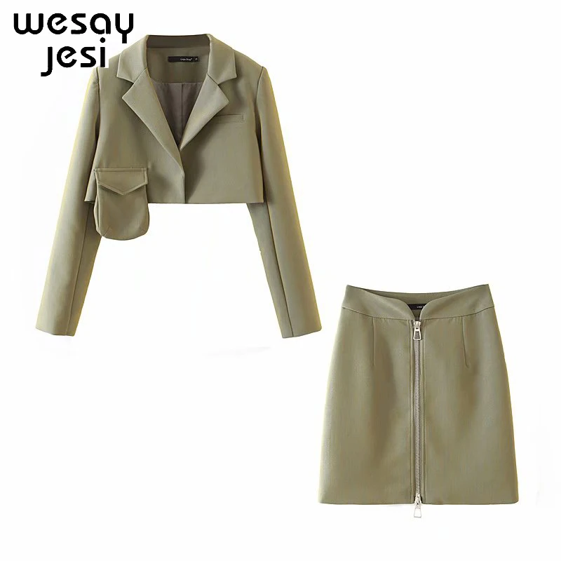 

2020 Early Autumn Women's Suit Short Small Suit Jacket Sexy Skirt Asymmetrical Single Pocket Design Two-piece Women's Fashion
