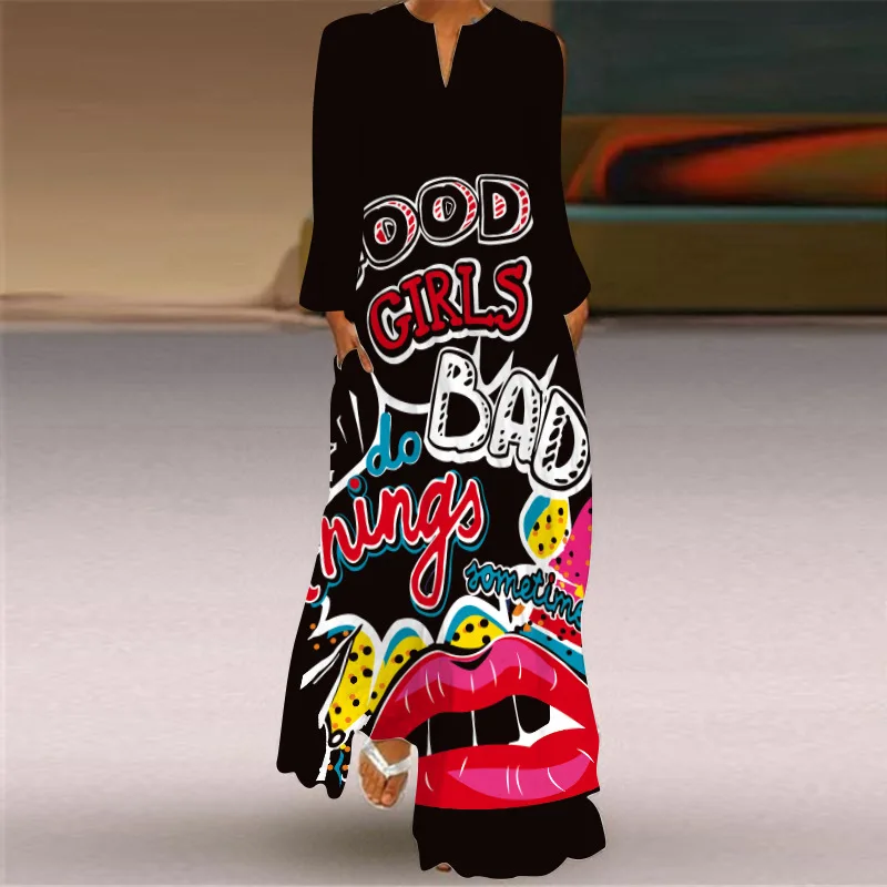 Женское длинное платье с V-образным вырезом длинным рукавом и карманами - купить