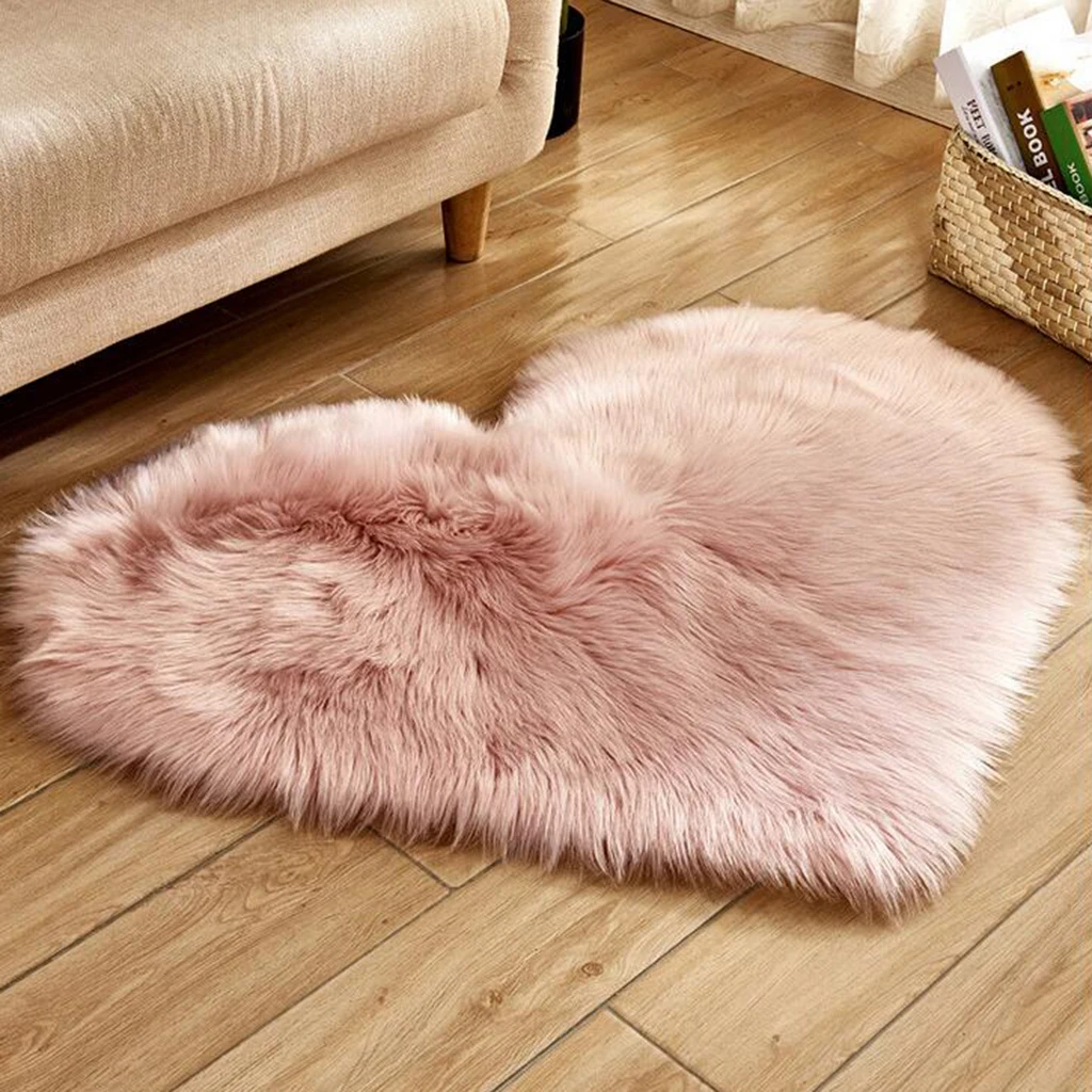 

Heart Shaped Love Area Rug Fluffy Shaggy Carpet Mat For Bedroom Pink