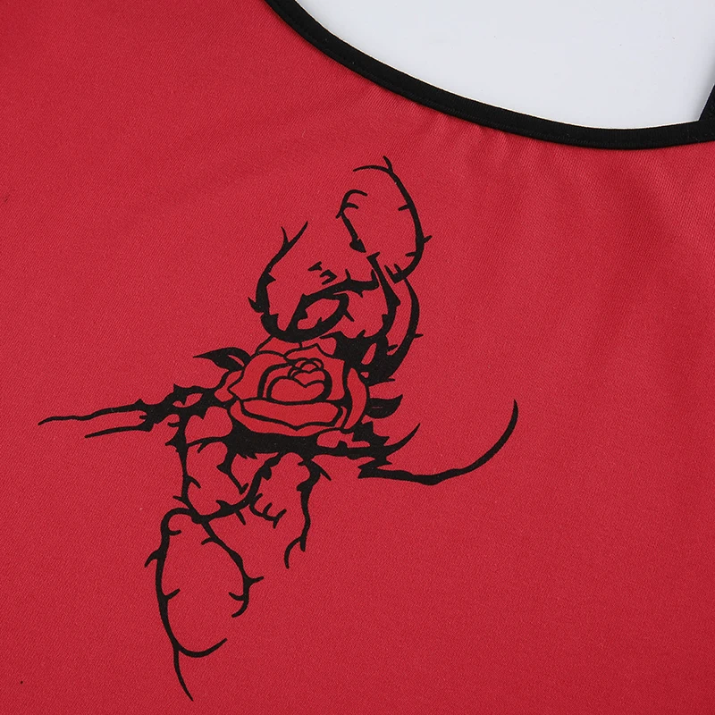 

Rockmore Gothic Rose Print Crop Top Women Camis Y2K Harajuku Mini Vest Cute Corset For Girls Top Clothing Tank Top Summer 2021