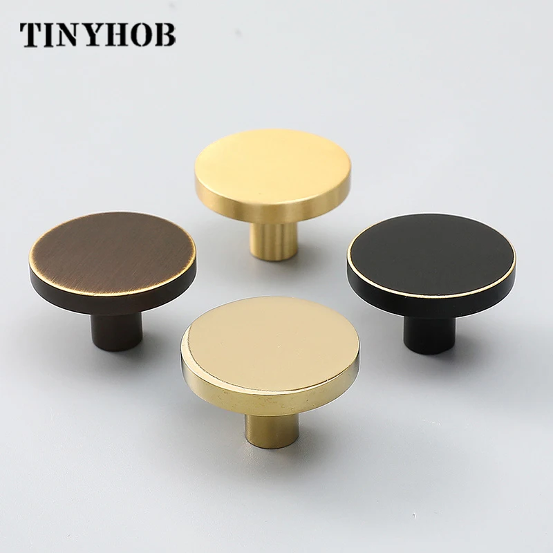 Простые ручки для шкафа из золотой латуни PVD круглые комода черные латунные
