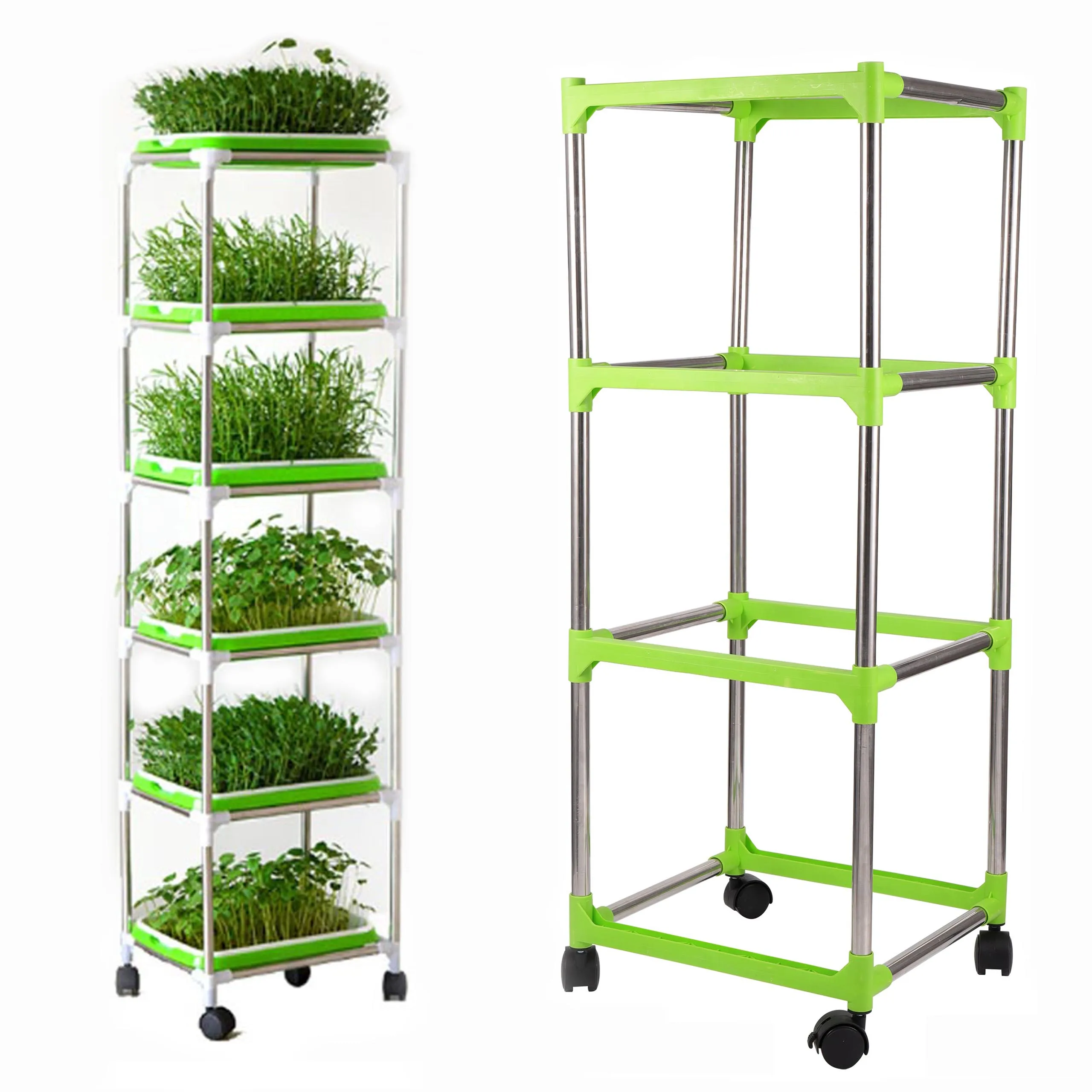 Hydroponic Vegetable Tray Assembly Frame Stainless Steel Tube Bean Sprout Nursery Tray Shelf Universal Wheel DIY Planting Rack