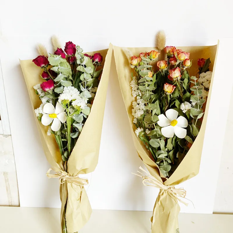 

Nordic Style Rose Gypsophila Dried Flower Bouquet Wedding Party Decoration Ornaments Natural Plants Decorative Art Home Decor