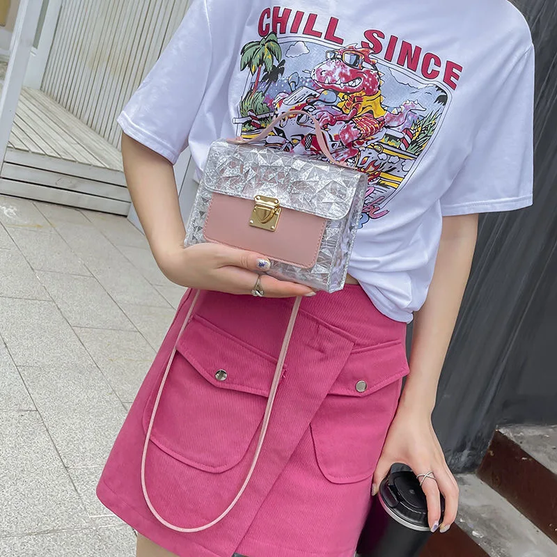 

Female Bag 2021 New Trendy Fashion All-match Casual Transparent Portable Small Square Bag Foreign Style Cute Messenger Bag Tide