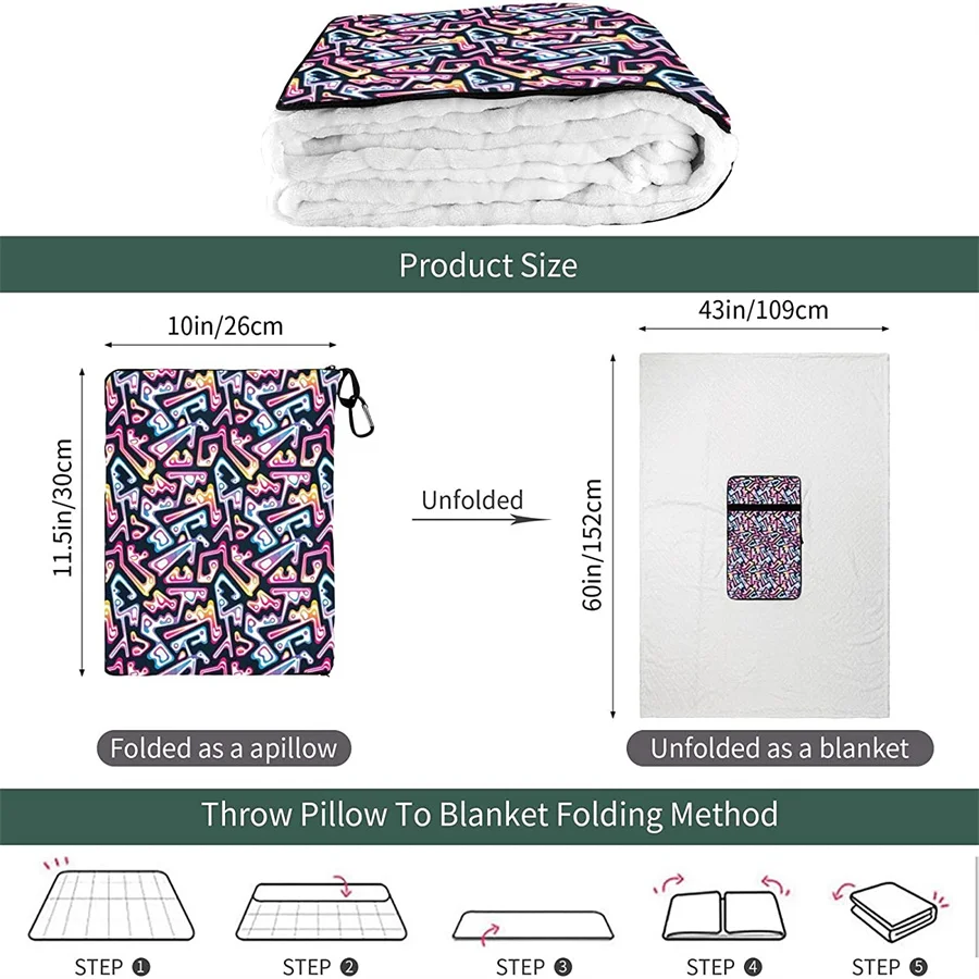 melhor Geometria Brilhante Viagem Travesseiro Cobertor Dois-em-um Mochila Cinta E Compacto Avião Saco Cintura Suporte 60x43 Polegadas