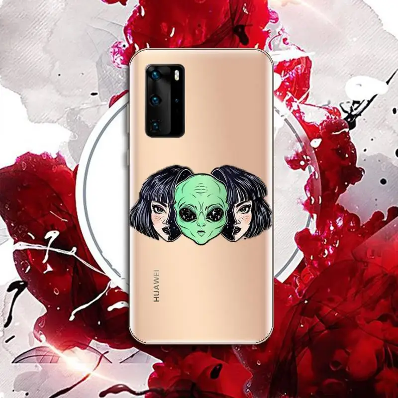 

Aesthetics Cute alien space Phone Case Transparent for Huawei P20 P30 P40 honor 8 10i P smart 2019 Samsung A71 A21S S10 20 plus