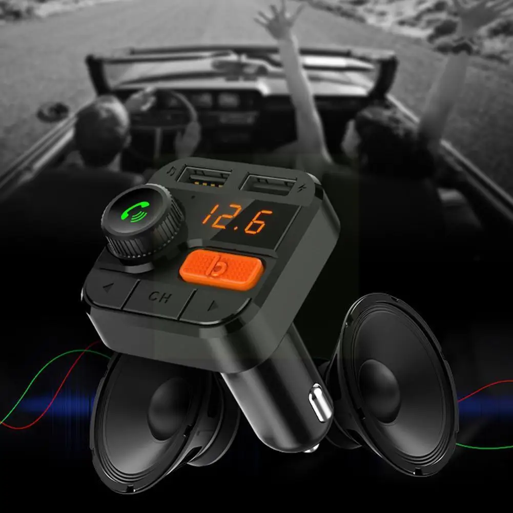 

Автомобильный FM-трансмиттер, совместимый с Bluetooth, Версия 5,0, автомобильный вольтметр, зарядное устройство, карта, двойной Быстрый плеер, Usb-ко...