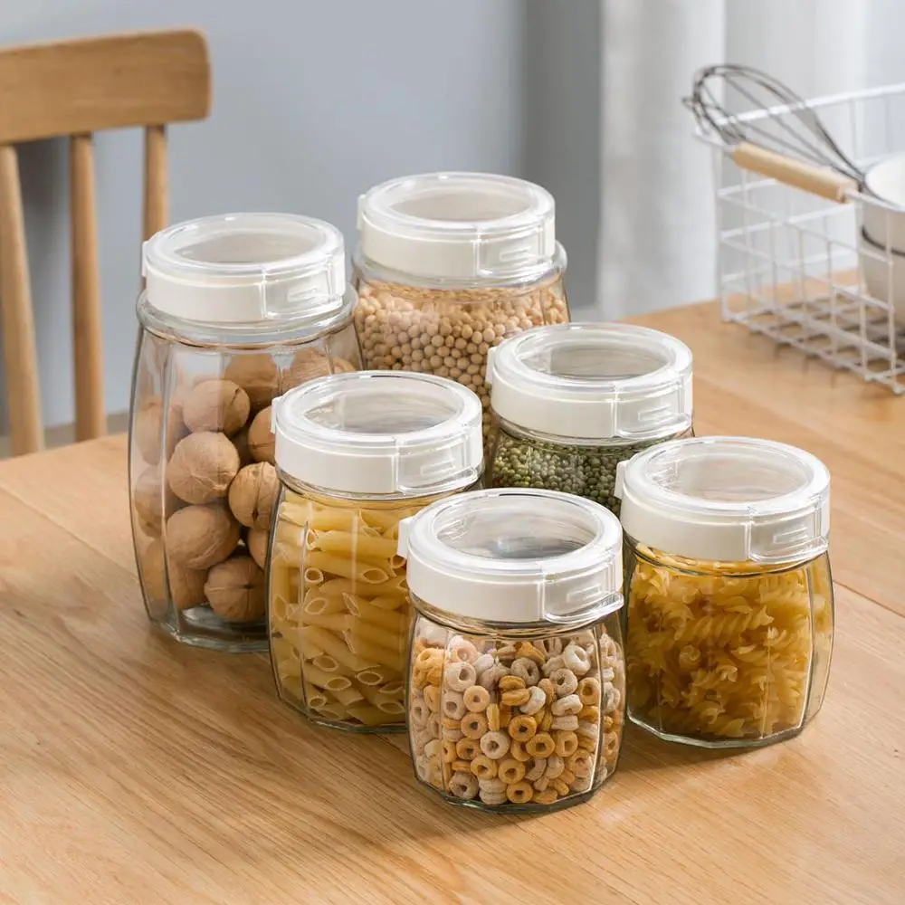 

OTHERHOUSE Kitchen Glass Storage Containers Jar Pot Clear Food Storage Jar Bottle Smell Proof Cereal Food Container