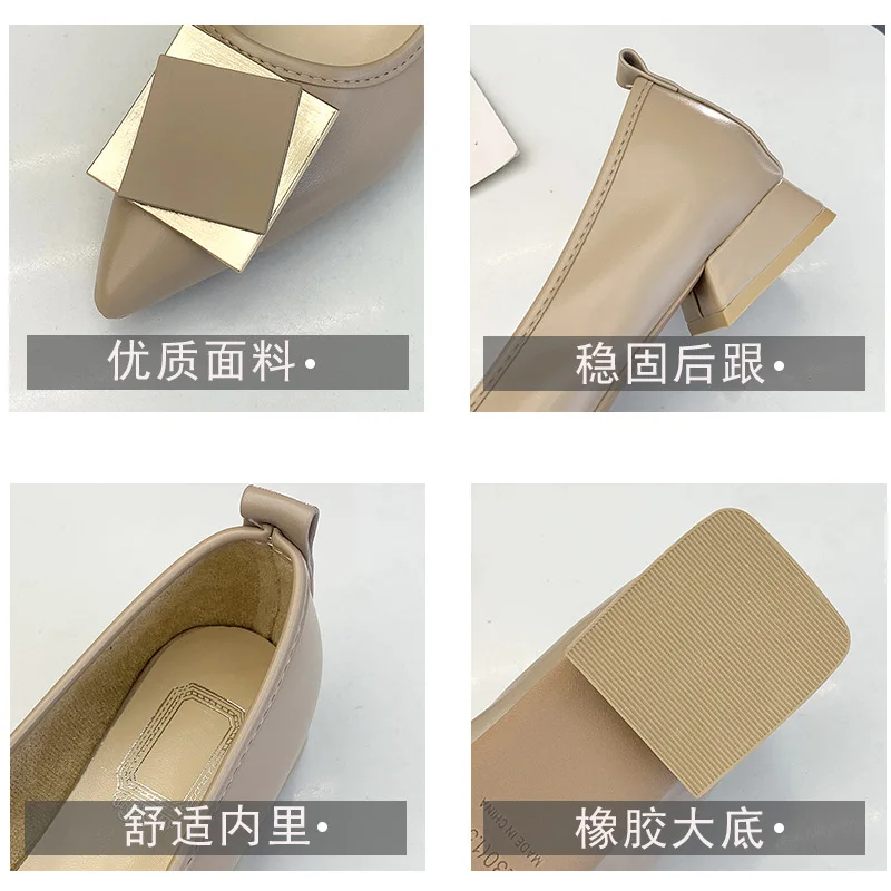 

New thick heel pointed single shoe fairy evening breeze gentle middle heel lady spring shallow mouth women's shoes