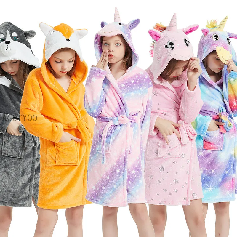 Детский светлый детский халат с длинным рукавом банный капюшоном халаты