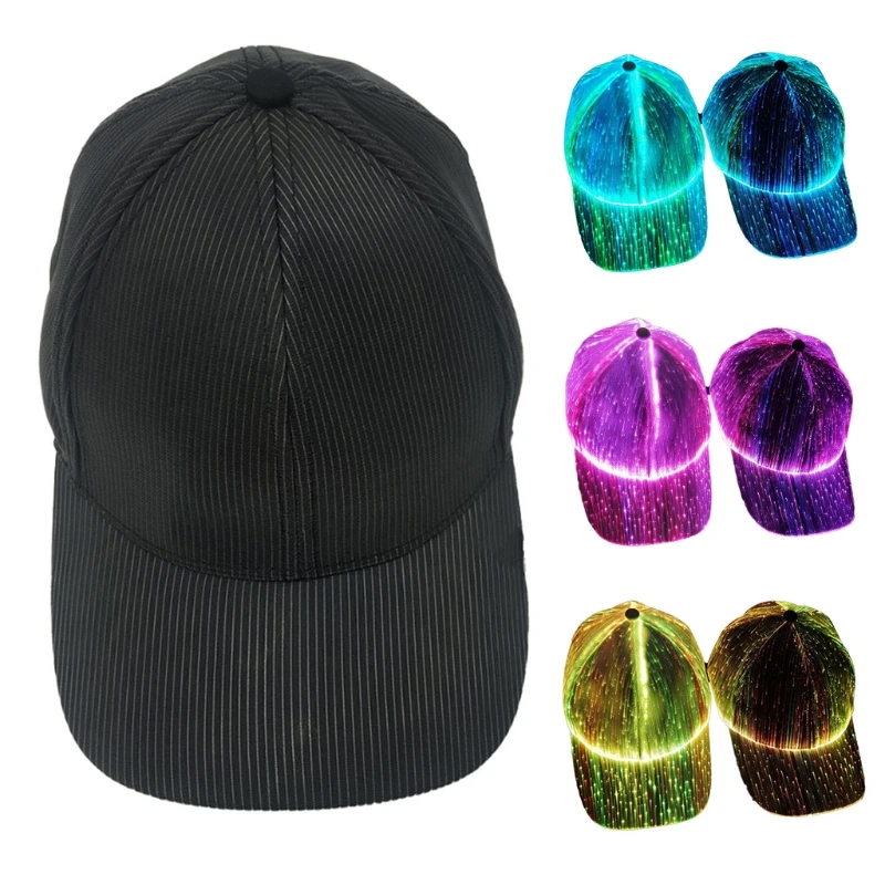 

Unisex Color Chaging LED Luminous Baseball Cap Flashing Optical Fiber Rave Music Festival Party Snapback Trucker Hat