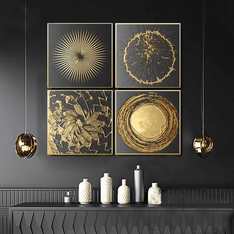 

Nordic Retro Gold Foil Luxury Abstract Pattern Print Picture Canvas Paintings Wall Art Picture Modern Minimalist Home Decoration