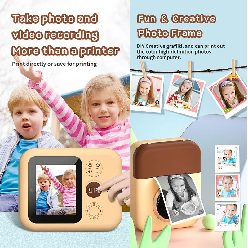 Kids Instant Digital Print Camera With Thermal Photo Paper Children Toys 1080P 2.4 Inch Christmas Birthday Gift Girl Boy | Электроника