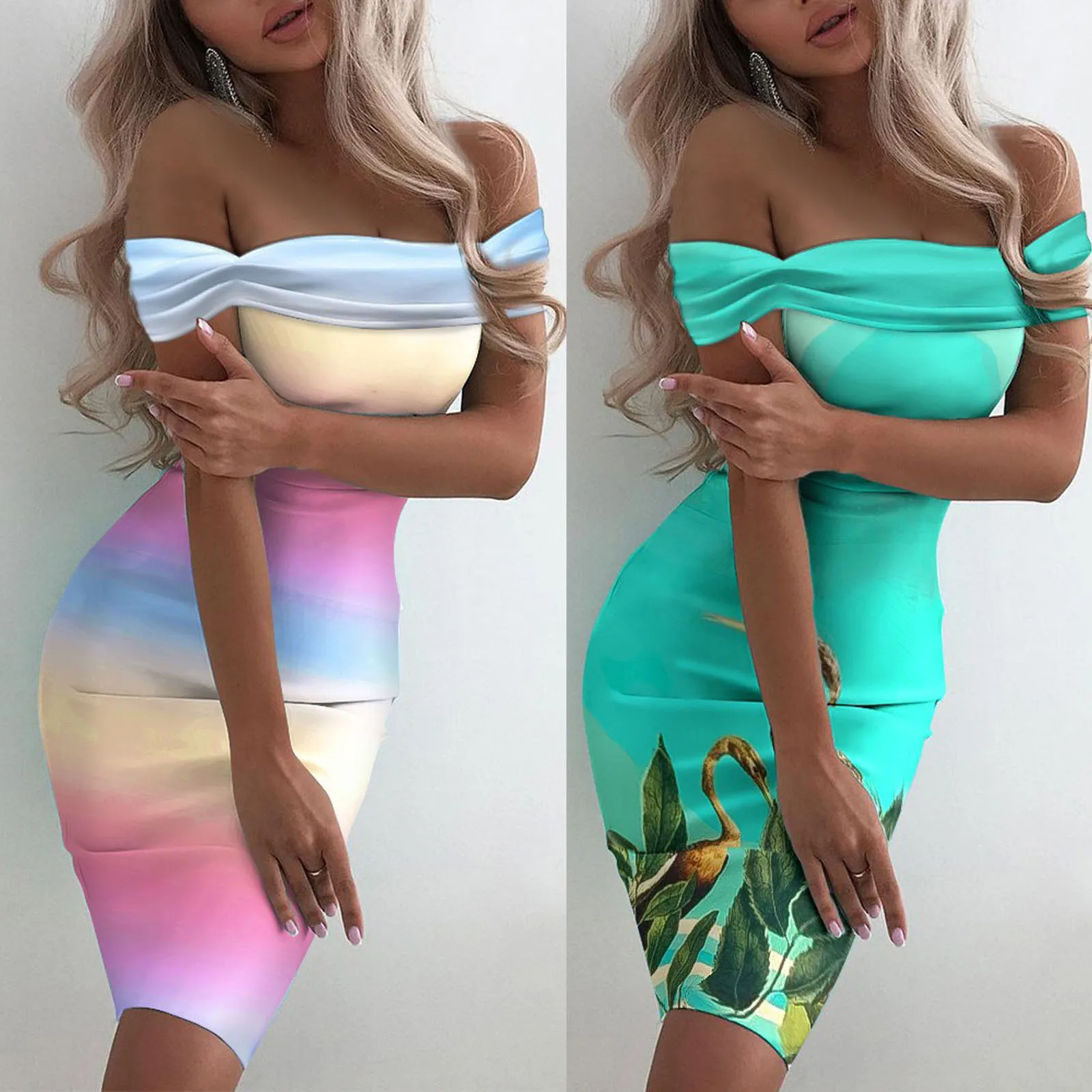 

Gradient Print Party Dresses for Women Summer Sexy Off Shoulder Slim Bodycon Club Beach Dress Bodycon Robe Vestidos de Fiesta