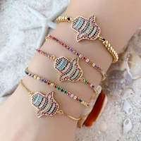 fashion boho bohemian evil eye bar rainbow bracelets for women vintage gold copper inlaid zircon beaded palm bracelet jewelry