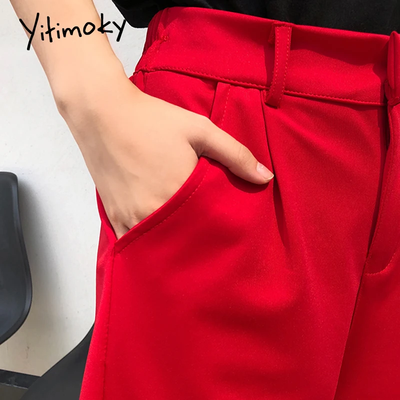 

Yitimoky Young Style Women High Waist Shorts 2021 Summer Fashion Korean Wide Leg Plus Size Red Black Elastic Waist Sweatshorts