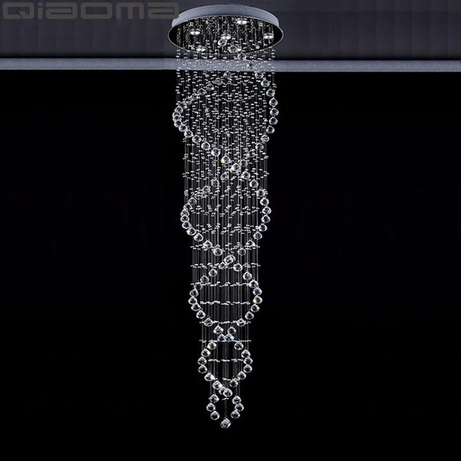 Satılık Lüks Modern Büyük Büyük Avize Merdiven Uzun Spiral Kristal Avizeler Aydınlatma Armatürü Merdiven Için Yağmur Damlası Bekleyen Lamba