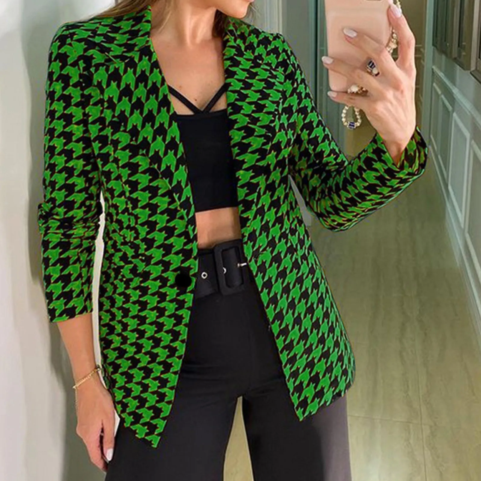 

Women's Printing Button Lapel Slim Cardigan Temperament Suit Coat Jacket Autumn Women Куртка Осень 2021 Женщины