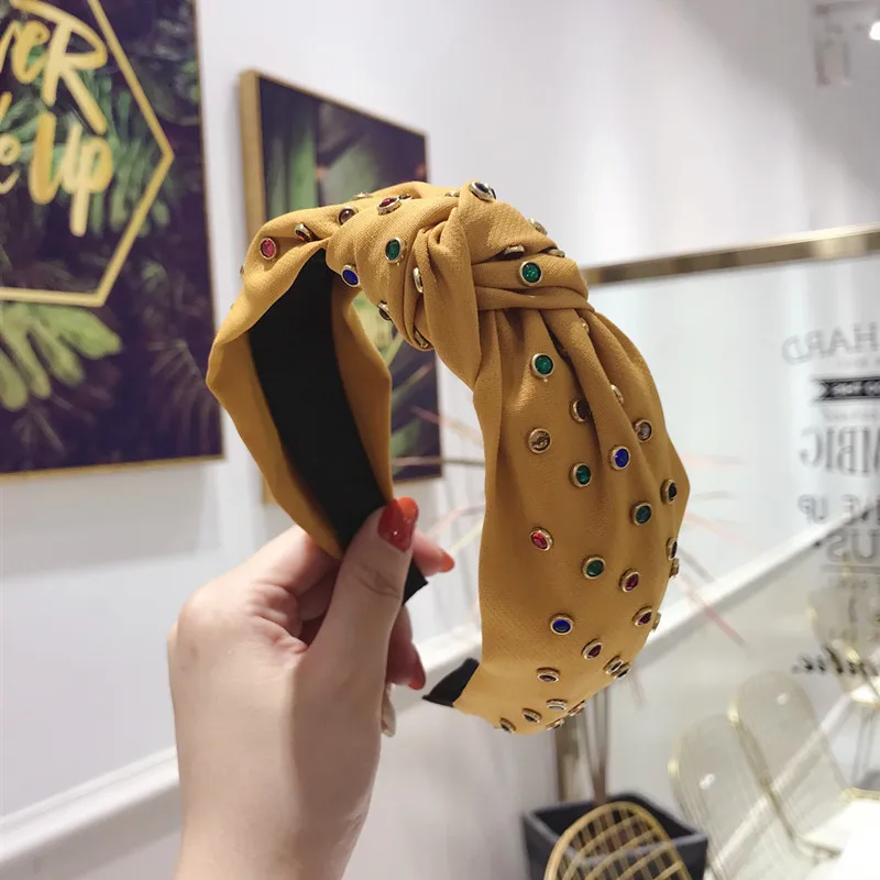 Красочные блестящие обручи для волос с узлом и стразами аксессуары ручной работы