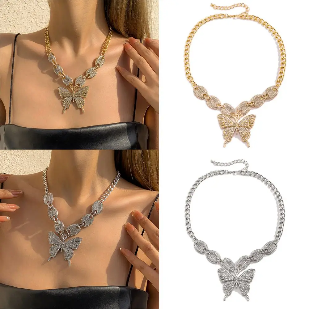 Новинка 2021 ожерелье с бабочкой со сверкающими бриллиантами кубинская цепочка
