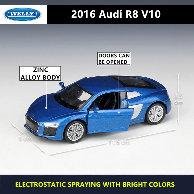 WELLY 1:36 2016 Audi R8 V10 модель автомобиля Land Rover из сплава коллекционная Игрушечная