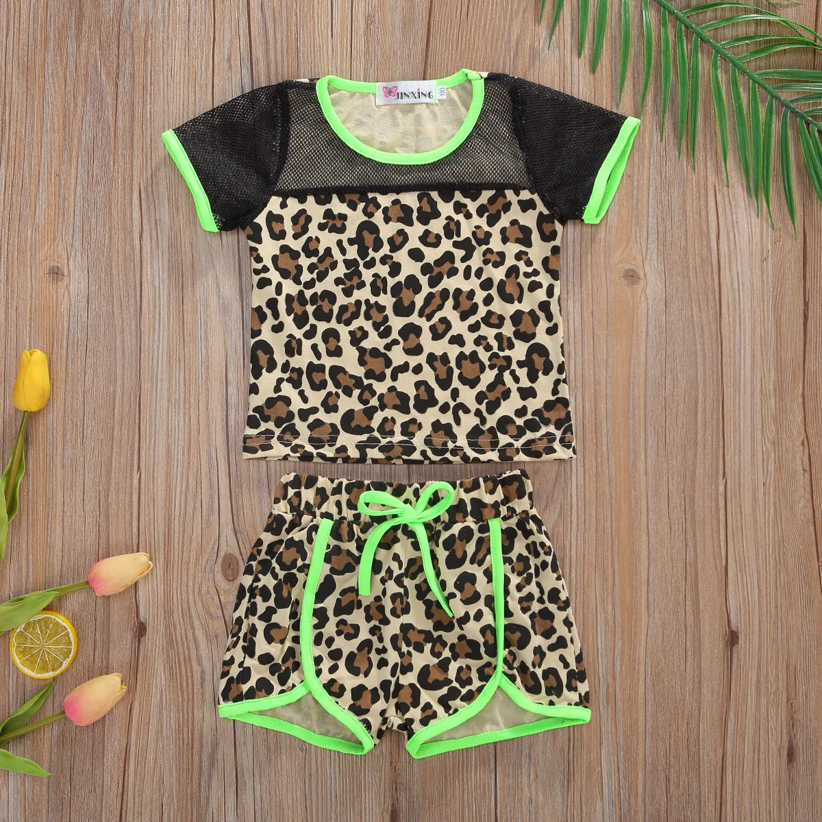 От 6 месяцев до 5 лет комплекты с леопардовым принтом неоново-зеленого цвета Новая