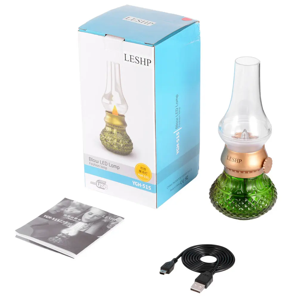 

Retro Blow USB Rechargeable Blowing Control Adjustable Brightness LED Nightlight Table Lamp for Indoor & Outdoor