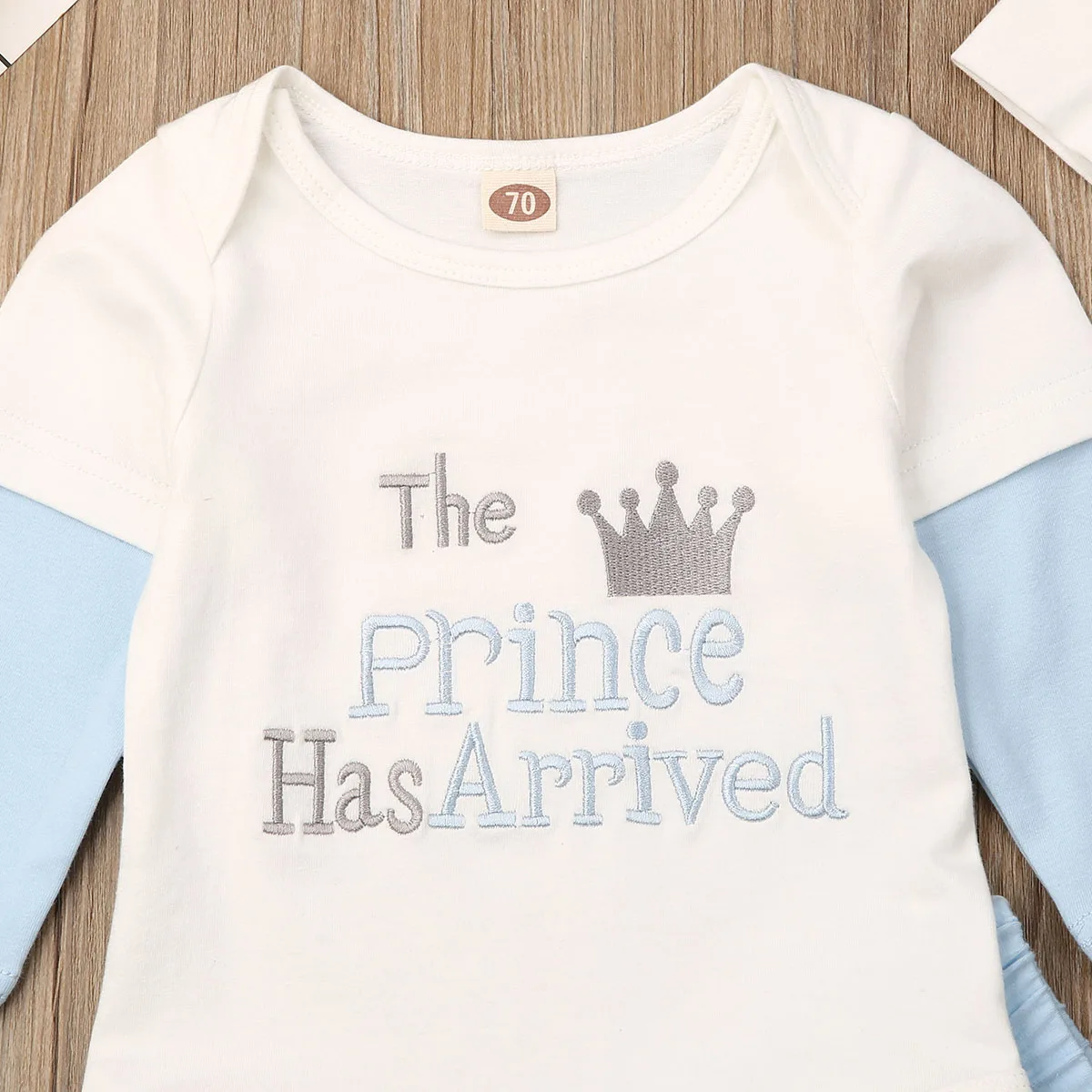 Toddler Baby Boy Letters Romper+Pants+Hat Suit Newborn Prince Has Arrived Bodysuit Trousers Crown Outfits Set 3Pcs |