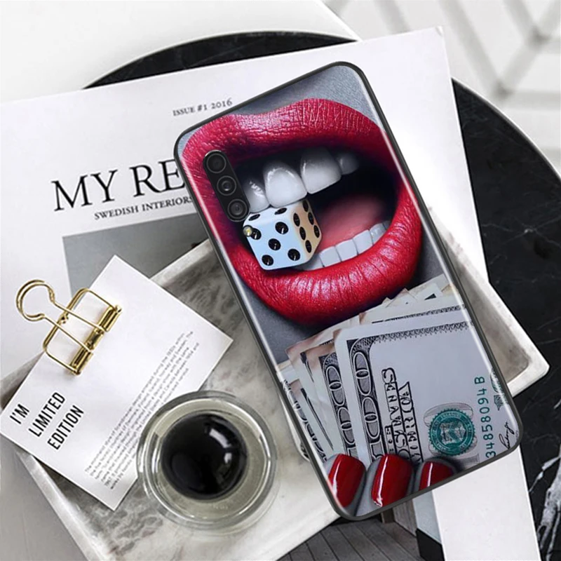 Beauty Red Lips for Samsung Galaxy A90 A80 A70 A60 A50 A40 A30 A20 A10 M60S M40 M31 M30 M21 M20 M10 Black Phone Case