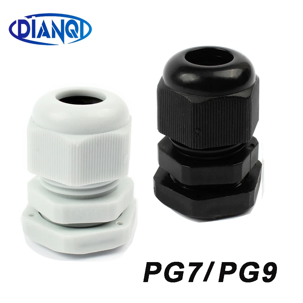 

10Pc IP68 PG7 PG9 for 3-6.5mm 4-8mm Wire Cable White Black Waterproof Nylon Plastic Cable Gland Connector with Gasket