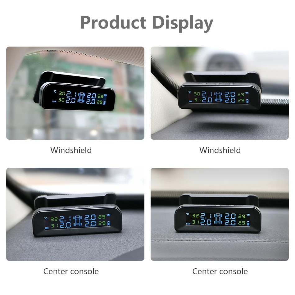 tpms wireless solar charge car hd display tire pressure alarm monitor system turn on wth vibration with 458 sensors threesome free global shipping