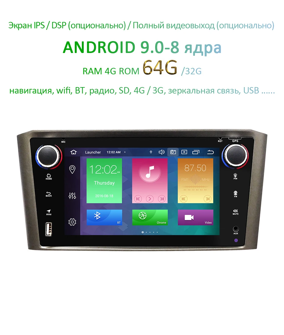DSP ips 4G 64G 8 ядерный Android 9,0 автомобильный навигатор для Toyota Avensis T25 2002-2008 gps стерео аудио радио без dvd плеера