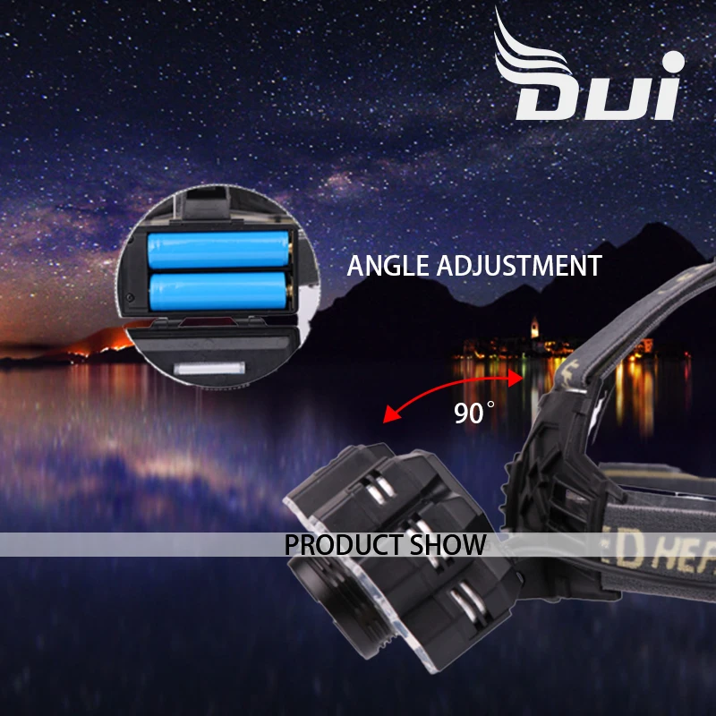 DUI Новый 7 светодиодный T6 + XPE Мощный USB Перезаряжаемый налобный фонарь для рыбалки